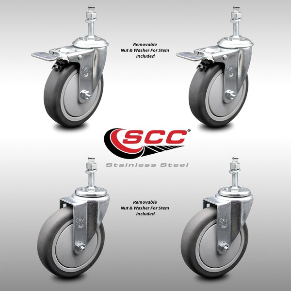 Service Caster 5 Inch SS Thermoplastic Rubber 1/2 Inch Stem Caster Total Lock Brake SCC, 2PK SCC-SSTSTTL20S514-TPRB-M1015-2-S-2 - main
